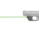 VIRIDIAN E SERIES GRN FITS GLOCK 19 gray pistol right-side view with visible green laser beam