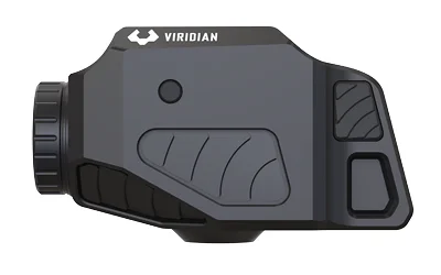 Viridian CTL, black right-side view with round front lens, textured controls and sculpted housing