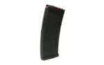 HEXMAG CARBON FIBER black curved magazine, angled side view with textured body and red follower