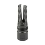 Rearden PNW FH black nitride flash hider with open prongs, angled front view