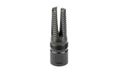 primary-19012 Rearden PNW FH black nitride flash hider with open prongs, angled front view