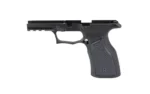 SHARPS GEN3 P365 XMACRO BLK/BLK, black frame side view with black textured grip panels and rail