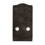 Calculated Kinetics CK P211/P320 TO EPS CARRY PLATE DT black plate, top view with two holes