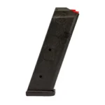 HEXMAG S2 magazine, angled side view in black with textured panels and red follower