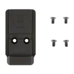 Calculated Kinetics CK DT Plate, black top view with two mounting holes and four loose screws
