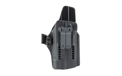 GBRS P1 IWB HLSTR SIG P320 X300U RH black holster front view with belt clip, screws and vent holes