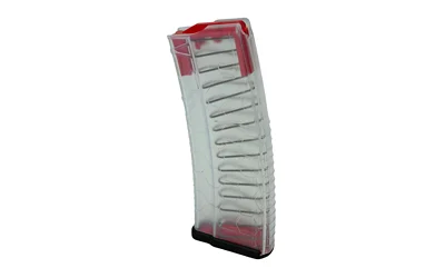 MAG HEXMAG HV S2 AR15 5.56 30RD CLR translucent clear angled side view with red and black accents