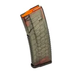 MAG HEXMAG HV S2 AR15 5.56 30RD SMK translucent smoke angled side view with orange follower