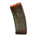 HEXMAG HV S2 AR15 5.56 10RD SMK smoke translucent curved magazine, side view with orange accents