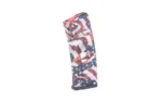 HEXMAG HD S2 AR15 5.56 15RD ONP curved magazine, side view with red, white and blue pattern