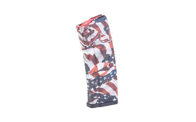 primary-19109 HEXMAG HD S2 AR15 5.56 15RD ONP curved magazine, side view with red, white and blue pattern