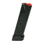 MAG HEXMAG SIG P320 9MM 10RD BLACK magazine, angled side view with red follower and black base