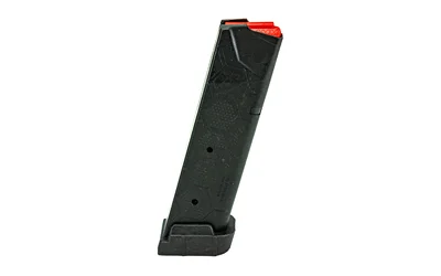primary-19116 MAG HEXMAG SIG P320 9MM 10RD BLACK magazine, angled side view with red follower and black base