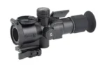 INFITAC IOL25 Thermal Rifle Sight, black sight in side view with mount, turrets and eyecup