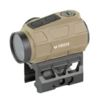 VIRIDIAN VENTA 1X22 GRN DOT 2MOA FDE, tan optic in front-left view on a black raised mount