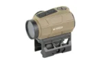VIRIDIAN VENTA 1X22 GRN DOT 2MOA FDE, tan optic in front-left view on a black raised mount