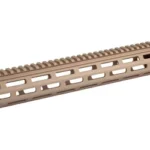 REPTILIA HANDGUARD 15 M-LOK FDE, tan angled side view with top rail and elongated slots