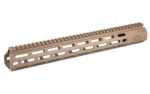 REPTILIA HANDGUARD 15 M-LOK FDE, tan angled side view with top rail and elongated slots