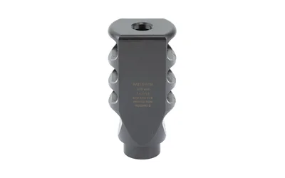ULTRADYNE PEGASUS black compensator with scalloped sides and threaded opening, front view