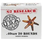 G2 Research CIVIC DUTY ammunition, front of white retail box with red logo and bullet graphic