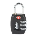 Firearm Safety Devices Corporation FSDC 3-DIAL TSA shackle lock, black front view with silver shackle