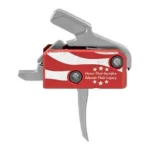 RISE PATRIOT TRIGGER AWP RED side view with red flag-pattern housing and silver curved trigger