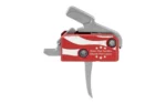 RISE PATRIOT TRIGGER AWP RED side view with red flag-pattern housing and silver curved trigger