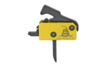 RISE FLAT SUPER SPORTING TRIG DTOM side view with yellow housing and black flat trigger
