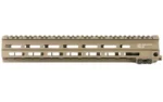 Geissele 13.5 SPR MOD MK8 MLOK DDC tan handguard, right-side view with top rail