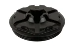 ENERGETIC END CAP FLASH HIDER black end cap, top angled view with radial prongs and threads