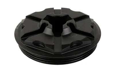 ENERGETIC END CAP FLASH HIDER black end cap, top angled view with radial prongs and threads