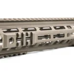 GEISSELE 9.3" SUPER MOD MK4 MLOK DDC tan handguard, angled side view with top rail and M-LOK slots