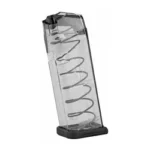 Elite Tactical Systems Group ETS MAG FOR GLK 23/27 clear magazine, angled side view with spring