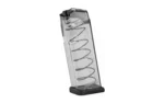 Elite Tactical Systems Group ETS MAG FOR GLK 23/27 clear magazine, angled side view with spring