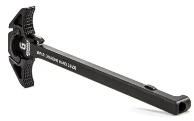 Geissele SPR Charging Handle 5.56 black, angled top view with dual textured latches
