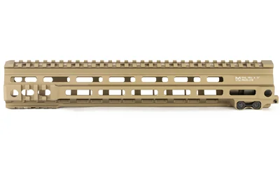 GEISSELE 13.5 SPR MOD MK4 MLOK DDC tan handguard, side view with top rail and M-LOK slots