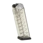 Elite Tactical Systems Group ETS MAG FOR GLK 17/19 9MM 10RD CLR, clear angled view with black base