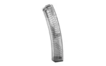 Elite Tactical Systems Group ETS MAG FOR HK MP5 clear curved magazine, front view with visible spring