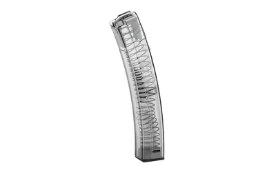 primary-19469 Elite Tactical Systems Group ETS MAG FOR HK MP5 clear curved magazine, front view with visible spring