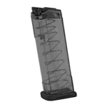 Elite Tactical Systems Group ETS MAG FOR GLK 43, translucent gray front view with spring and black base