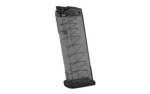 Elite Tactical Systems Group ETS MAG FOR GLK 43, translucent gray front view with spring and black base