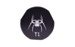 SPIKE'S ST-T1 TUNGSTEN HEAVY BUFFER, black end view with white spider and T1 markings