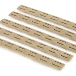 Bravo Company BCM Gunfighter KMOD Rail Panels, five FDE slotted panels in angled top view