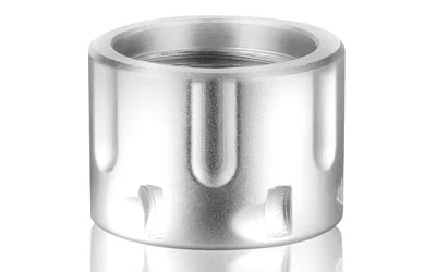 BACKUP THRD PRTCTR 1/2X28 CYL SIL, silver cylindrical thread protector with grooved sides