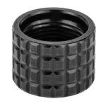BACKUP THRD PRTCTR 1/2X28 FRAG BLK, black thread protector with textured sides and visible threads
