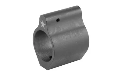 Bravo Company BCM LOW PROFILE GAS BLOCK(.750 BBL), black angled view with round bore and star mark