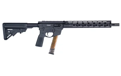 Freedom Ordnance FRD ORD FX9 Elite black side view with long handguard, stock and bronze magazine