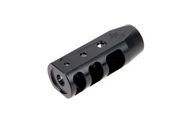 primary-19653 FORTIS RED NITRIDE MUZZLE BRAKE 556 black angled view with multiple side ports
