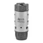 ODIN 5.56 ATLAS COMPENSATOR silver and black front view with rows of side ports