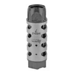 ODIN 7.62 ATLAS COMPENSATOR silver and black front view with rows of side ports